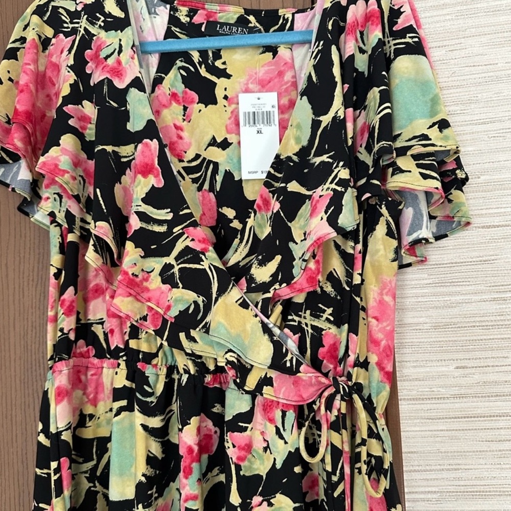 NWT Ralph Lauren Tropical Flutter Sleeve Ruffled Wrap Blouse - Picture 2 of 10